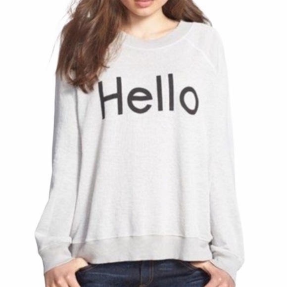 Wildfox Sweaters - Wildfox Hello Light Grey Terry Burnout Long Sleeve Sweatshirt Medium